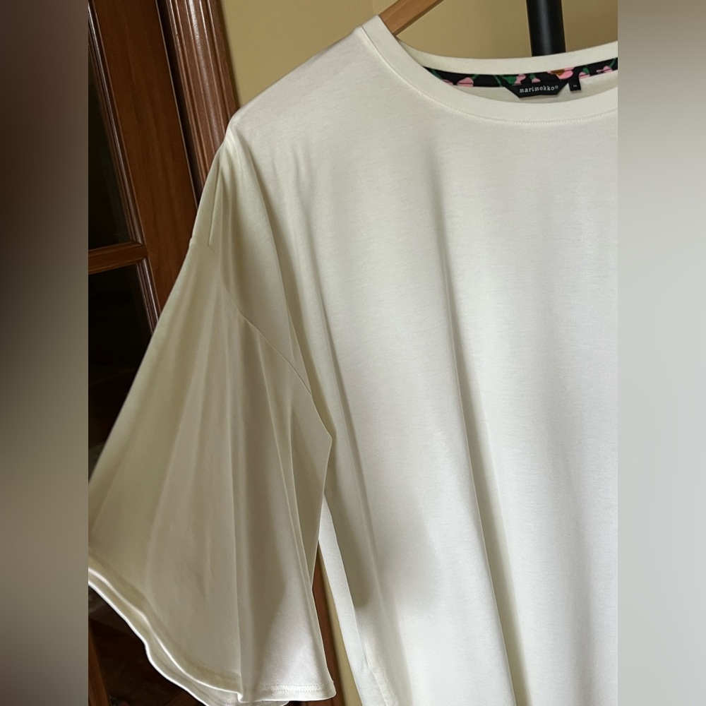 Marimekko Blouse Saima Bell Half-Sleeves Off White Size M - Picture 8 of 16